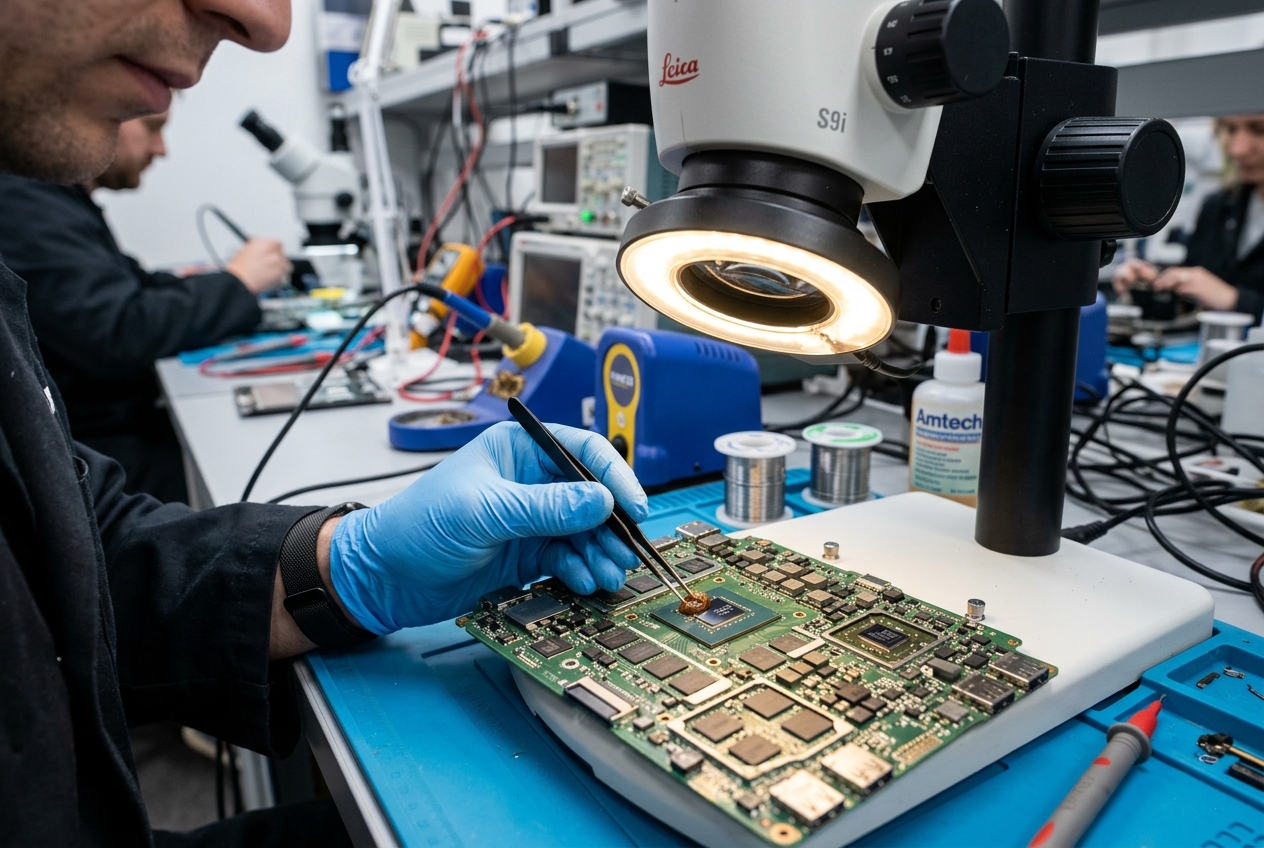 MacBook logic board mikroskop altında anakart onarımı (Temsili Görsel)